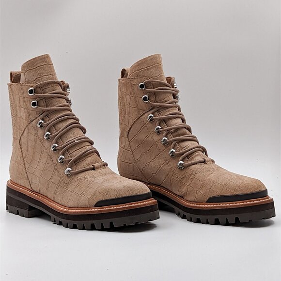 Marc Fisher Women Lizzie 2 Croc Print Lace-up Platform Cream Combat Boots Sz 8 - Picture 1 of 7